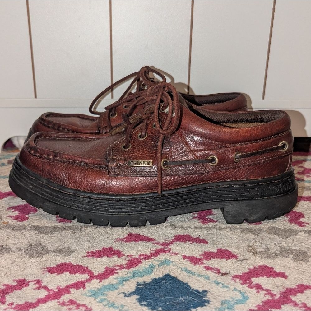 Timberland Y2k Men's Size 8.5 Three Hook Cherry Brown Leather Boat Shoes Preppy
